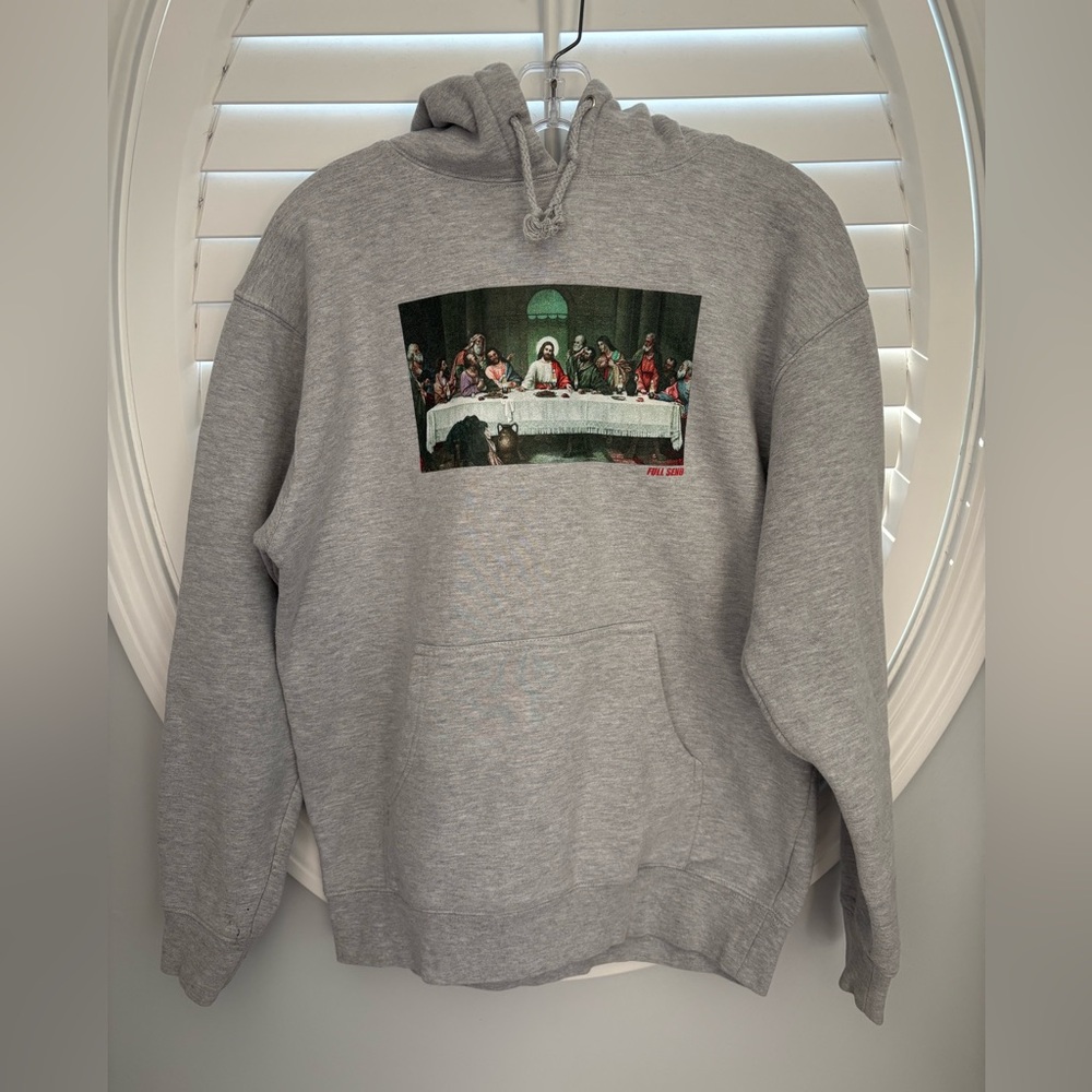 Full Send gray hoodie size medium “The Last Supper” Christian